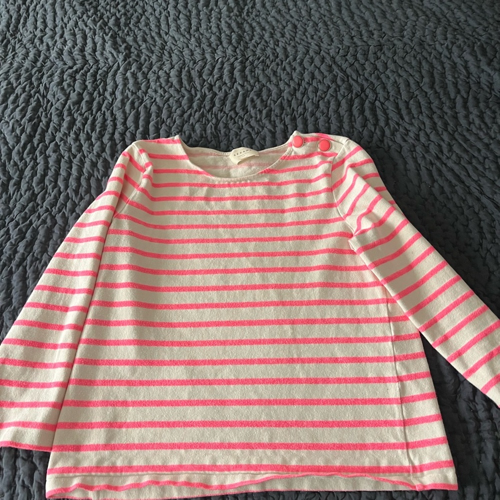 Sezane Pink and White Long Sleeve Tee with Striped Pattern - Picture 4 of 8